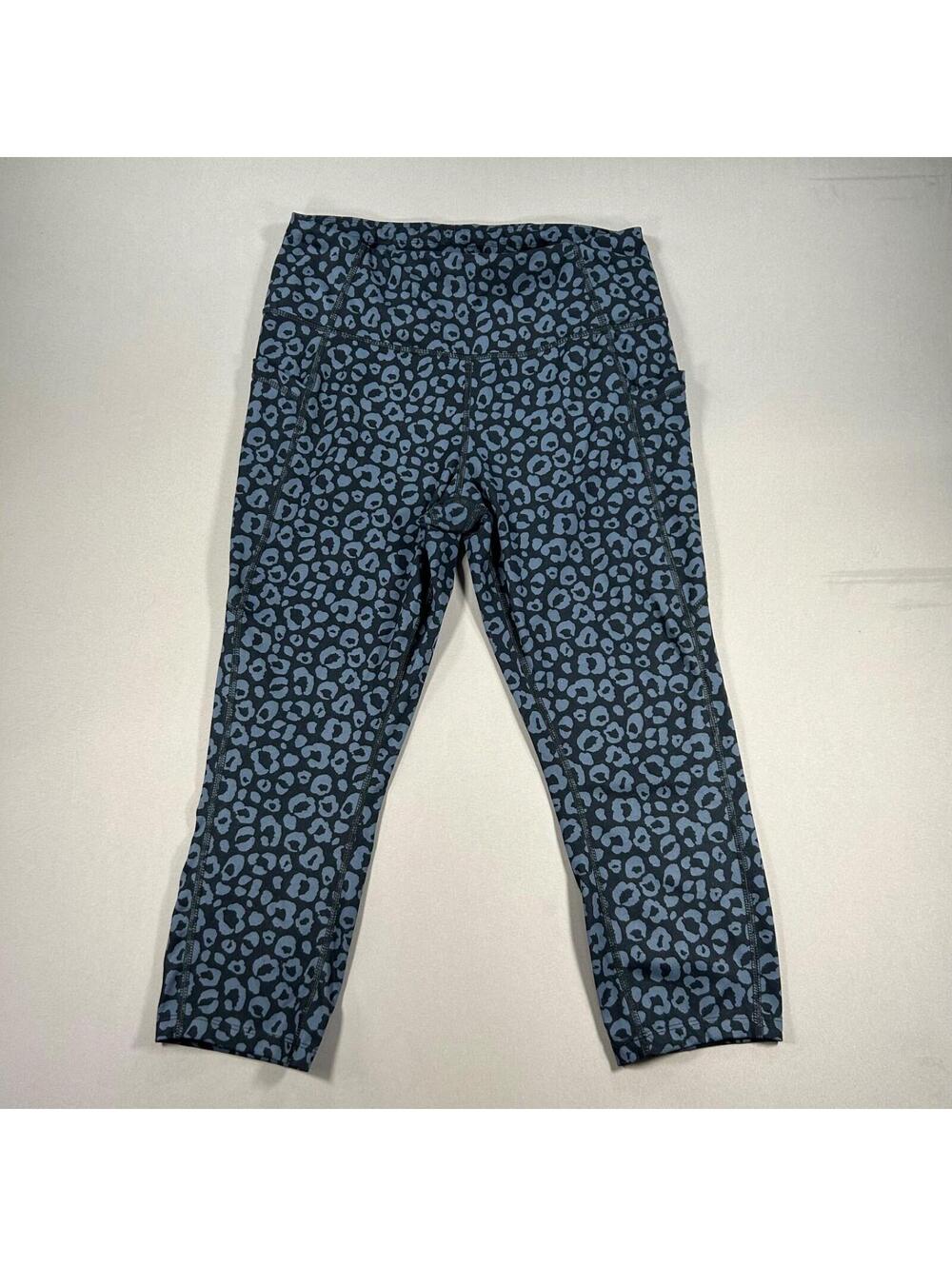 Avia Active Blue Leopard Print Athletic Leggings Women's Large (12-14) Pockets